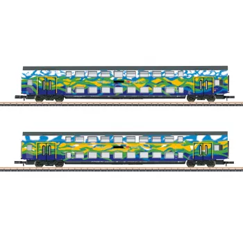 Märklin 87306 Z dviejų aukštų vagonų rinkinys Touristik 1 DB AG - 2 tarpiniai dviejų aukštų vagonai