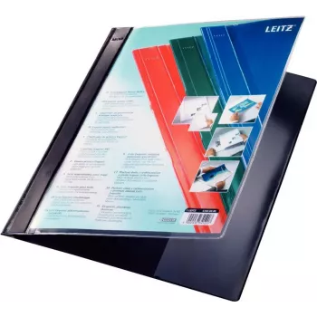 LEITZ Exquisit prezentaciniai segtuvai su priekine kišene, A4 padidinto formato, PVC kietoji plėvelė, juodas, permatomas viršelis 4193-00-95