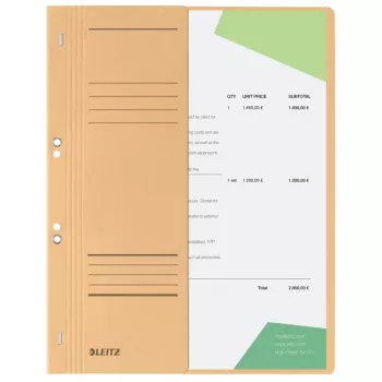 LEITZ dokumentų segtuvas su akutėmis DIN A4, manilos kartonas, šamio spalvos, oficialus segimas, 250 g/m², 1-2 viršelio plotis (90 mm) su etiketės lauku - 50 vnt. (3741-00-11)