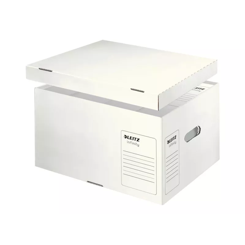 Leitz 61040000 Infinity archyvinė dėžė, balta, 10 vnt. pakuotė, A4/Folio, sukraunama, perdirbtas kartonas