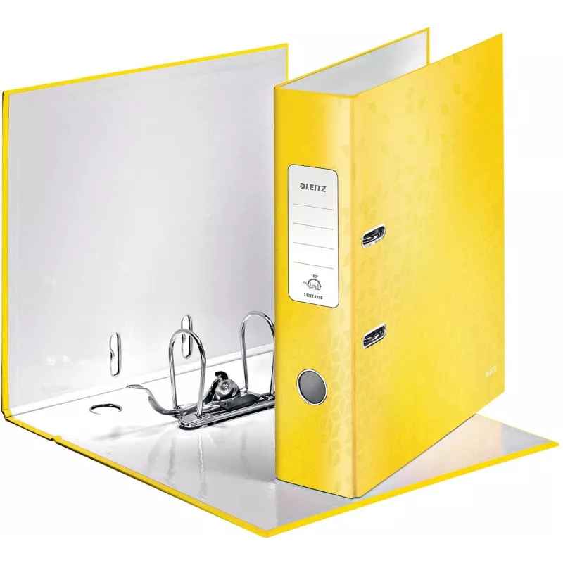 Leitz 180° WOW A4 segtuvas su svirtimi, geltonas, 80 mm nugarėlė, 600 lapų, kartoninis, 10050016