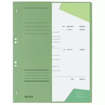 LEITZ A4 segtuvas su metaline sagtimi, Manilos kartonas, žalias, oficialusis segimas, 250 g/m², 1/2 priekinio viršelio su žymėjimo lauku, 50 vnt. paketas (3741-00-55)
