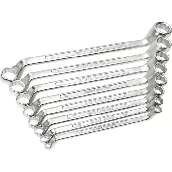 BRÜDER MANNESMANN 8 dalių žiedinių veržliarakčių rinkinys, chromo-vanadžio plienas, DIN 838, chromuotas poliruotas, dydžiai 6x7-20x22 mm (140-08 DIN)