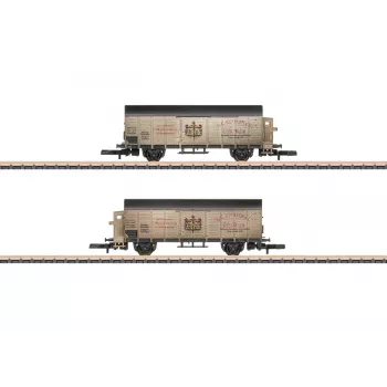 Märklin 82553 Z mastelio 2 vagonų rinkinys su uždaraisiais krovininiais vagonais, Kessler putojančio vyno transportavimas DRG