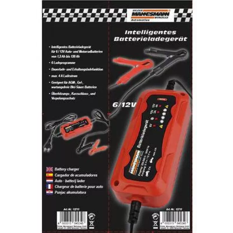 Brüder Mannesmann M12711 automatinis automobilio akumuliatoriaus įkroviklis 6V ir 12V švino-rūgštiniams akumuliatoriams