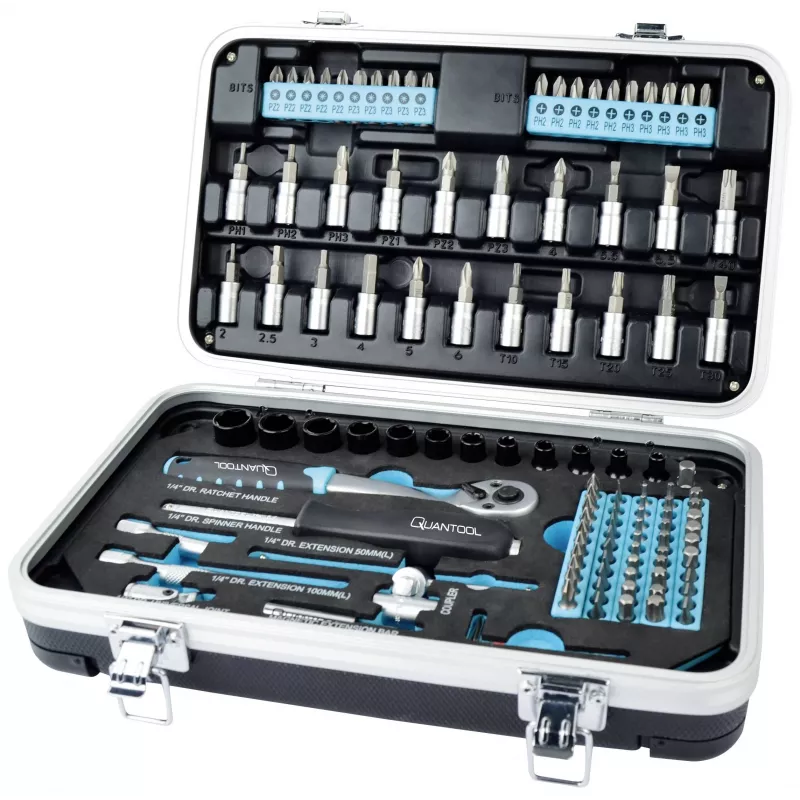 BRÜDER MANNESMANN QUANTOOL Q25003 116 dalių 1/4 inch šešiakampio antgalių rinkinys su apsauginiais antgaliais