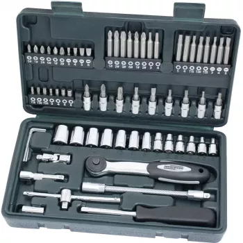 BRÜDER MANNESMANN 1/4 inch 65 dalių veržliarakčių rinkinys su reketu, prailgintuvais, antgaliais ir dėklu 29165