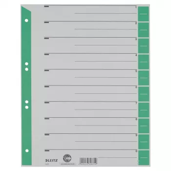 LEITZ 16523055 A4 kartoninės skiriamosios kortelės, žalios, 25 lapai, universalus 11 skylių, 160 gsm