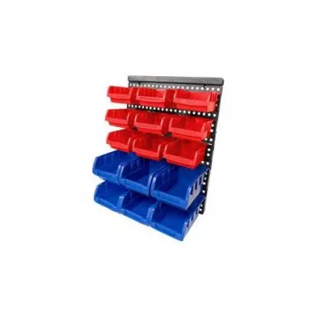 BRÜDER MANNESMANN M41561 16 dalių sieninis smulkių detalių organizatorius, plastikinis, mėlynas/raudonas
