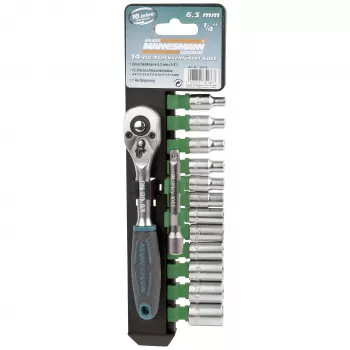 Brüder Mannesmann M29114 14 dalių 1/4 inch pavaros galvučių veržliarakčių rinkinys, chromo vanadžio plienas, 4-13 mm