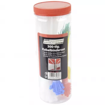 Brüder Mannesmann M13051 300 vienetų plastikinių raiščių rinkinys, 100 mm ir 200 mm, įvairių spalvų