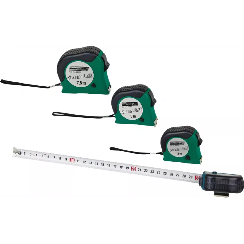 Brüder Mannesmann M80503 5 m matavimo juosta su 19 mm plienine juosta, gumuotu ABS korpusu, metrinė, II klasė