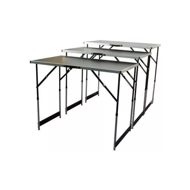 BRÜDER MANNESMANN M70113 Daugiafunkcis sulankstomas stalų rinkinys, 3 dalių, MDF E1 stalviršis 2,7 mm, aliuminio rėmas, sidabrinis/pilkas