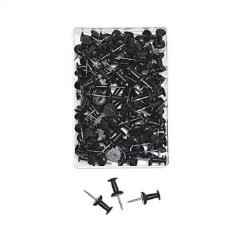 WEDO 54 201 juodos smeigtukai, 100 vienetų, 12 mm smeigtuko ilgis, 10 mm galvutės skersmuo, permatoma plastikinė dėžutė