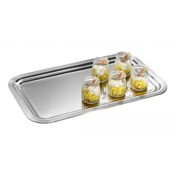 APS CLASSIC stačiakampė patiekimo lėkštė 530x325 mm, sidabrinė, nikeliuota su blizgiu chromu ir linijomis