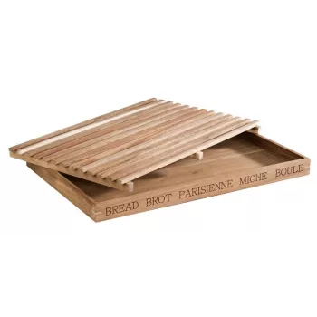 APS LETTER duonos pjaustymo lenta 480x340x30 mm akacijos mediena su nuimamu trupinių padėklu
