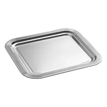 APS CLASSIC stačiakampė serviravimo lėkštė 354 x 325 mm, sidabrinė, nikeliuota ir chromuota metalinė, su linijomis (1 vnt.)