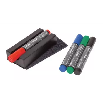 SIGEL BA151 magnetinis baltos lentos priedų rinkinys – 4 flomasteriai, magnetinė trintukė, magnetinis laikiklis, valymo purškalas 50 ml, 10 valymo šluosčių, juodas