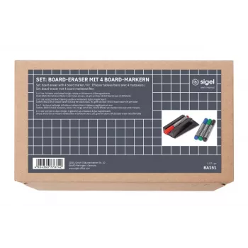 SIGEL BA151 magnetinis baltos lentos priedų rinkinys – 4 flomasteriai, magnetinė trintukė, magnetinis laikiklis, valymo purškalas 50 ml, 10 valymo šluosčių, juodas