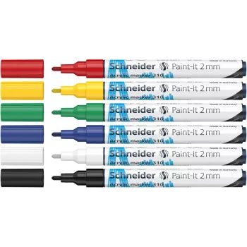 Schneider Paint-It 310 V1 akriliniai markeriai, įvairių spalvų, 2,0 mm apvalus antgalis, 6 vnt. (120195)