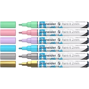 Schneider Paint-It 310 V2 akriliniai markeriai, įvairių spalvų, 2,0 mm apvalus antgalis, 6 vnt. 120196