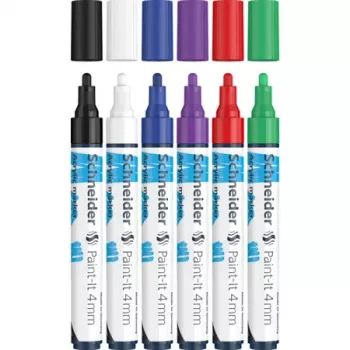 Schneider Paint-It 320 V1 akrilo žymeklių rinkinys, 6 skirtingų spalvų, 4,0 mm apvalus antgalis 120295
