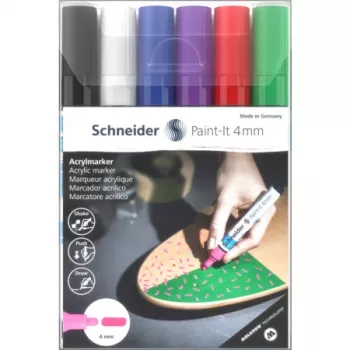 Schneider Paint-It 320 V1 akrilo žymeklių rinkinys, 6 skirtingų spalvų, 4,0 mm apvalus antgalis 120295