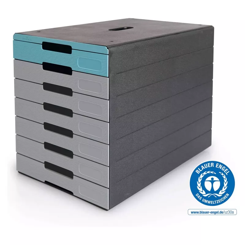 DURABLE IDEALBOX PLUS stalčių dėžė, 7 stalčiai, DIN A4, pilka/mėlyna, polistirenas 776306