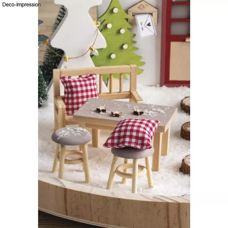 Rayher Mini gnomų staliukas su 2 taburetėmis, natūralaus medžio, 3 dalių rinkinys 46819505