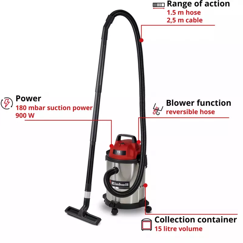 Einhell TC-VC 1540 S šlapio ir sauso siurbimo dulkių siurblys 15 L 1500 W 2347405