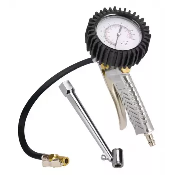 Einhell 4133110 analoginis padangų slėgio matuoklis su manometru, 0-10 bar / 0-145 psi, oro išleidimo vožtuvu