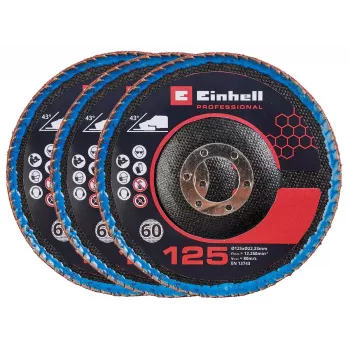 Einhell kampinio šlifuoklio priedai 3x 125 mm išgaubti žiediniai šlifavimo diskai P60 cirkonio aliuminio oksidas 4440020