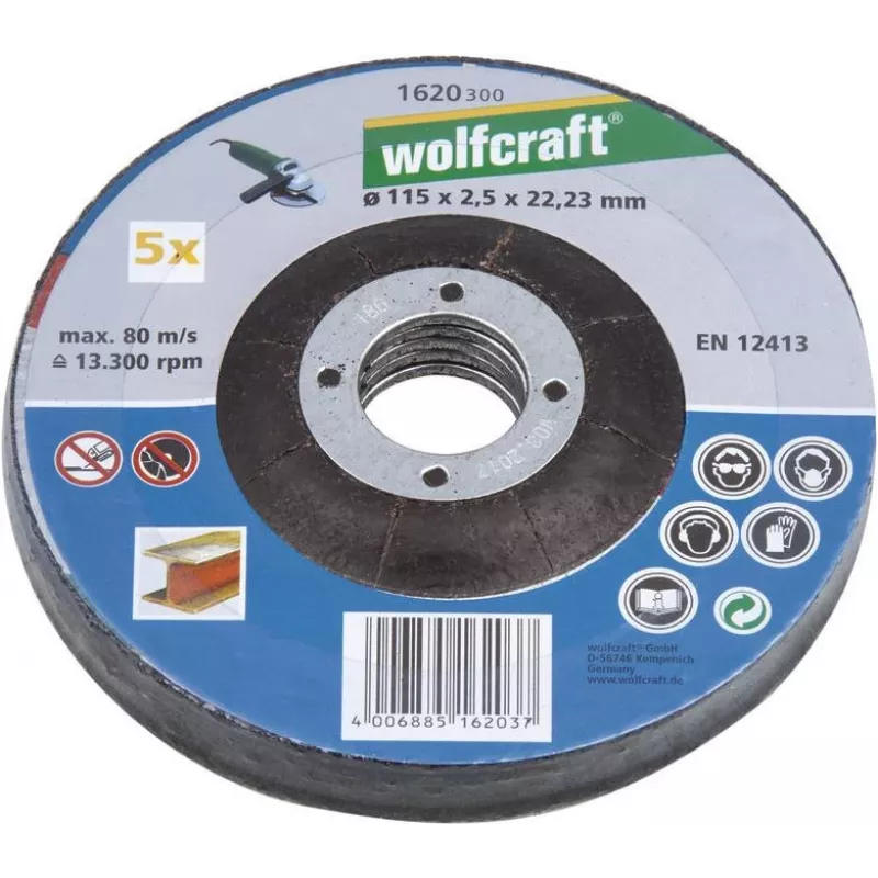 Wolfcraft 1622300 pjovimo diskas su įdubusiu centru 125 mm x 22,23 mm x 1,0 mm, 5 vnt.