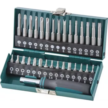 Wolfcraft 31 dalių apsauginių antgalių rinkinys su magnetiniu greito keitimo laikikliu, S2 plienas, 1/4 inch šešiabriaunis kotas, Phillips, Pozidriv, Torx, apsauginis Hex, Tri-Wing, Spanner, Torq-Set, Robertson, plokšti 1386000