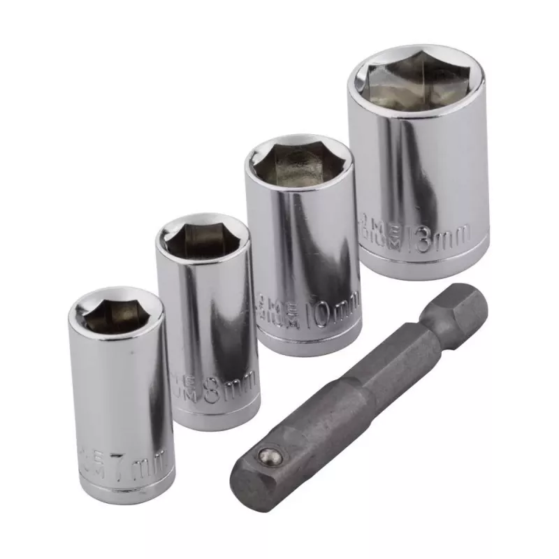 Wolfcraft 2413000 5 dalių išorinių šešiabriaunių galvučių rinkinys, 1/4 inch pavara, chromo vanadžio plienas