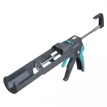 Wolfcraft 4358000 rankinis hermetiko pistoleto įrankis 310 ml kasetėms, lašėjimo stabdymo funkcija, 360° pasukamas laikiklis, ergonomiška dviejų komponentų rankena, juoda/raudona