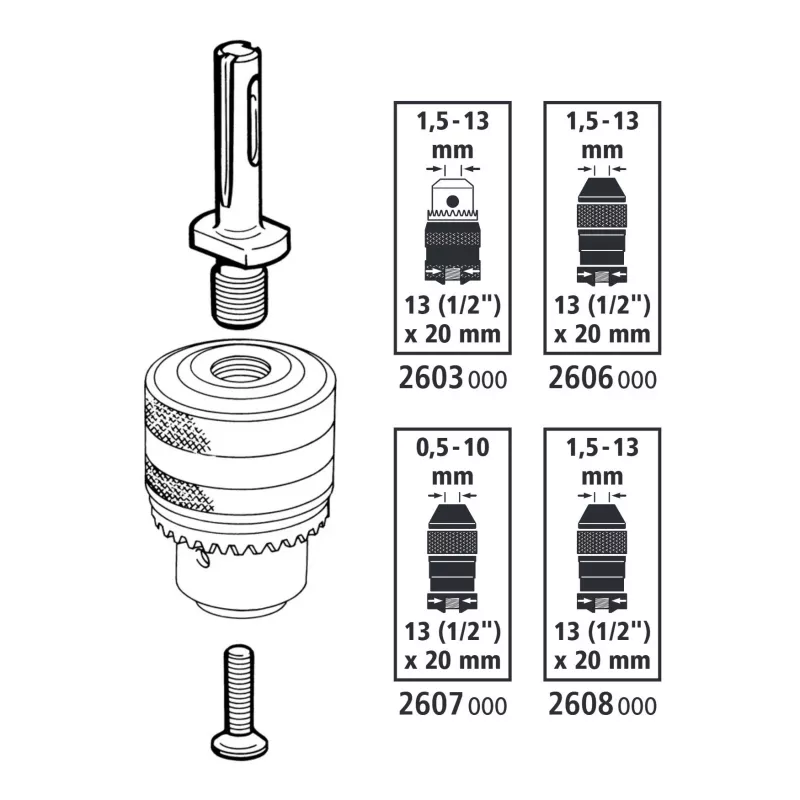 wolfcraft 2640000 SDS-plus gręžimo griebtuvo adapteris 1/2 colio-20 UNF