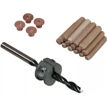 Wolfcraft 8 mm buko medienos kaiščių rinkinys su grąžtu, gylio ribotuvu ir žymekliais (50 kaiščių, 56 dalys) 2917000