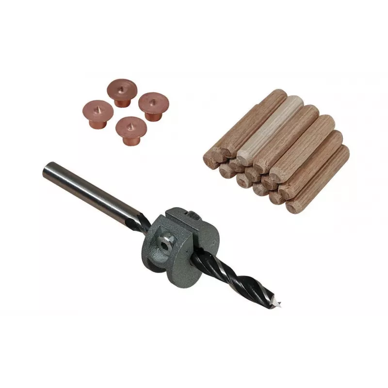 Wolfcraft 8 mm buko medienos kaiščių rinkinys su grąžtu, gylio ribotuvu ir žymekliais (50 kaiščių, 56 dalys) 2917000