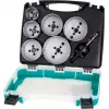 Wolfcraft 5423000 8 dalių kiaurymių pjovimo rinkinys, 25-68 mm, anglinio plieno, su šešiakampiu įtvaru ir centriniu grąžtu, dėkle