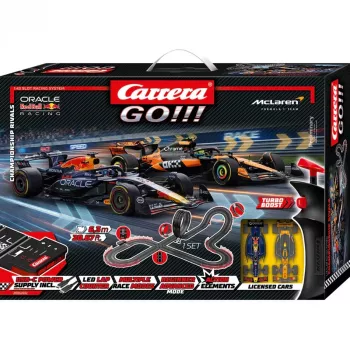 Carrera GO!!! Championship Rivals elektrinis bėgių automobilių lenktynių rinkinys 1:43 mastelio, 5,3 m trasa, Red Bull vs Mercedes F1