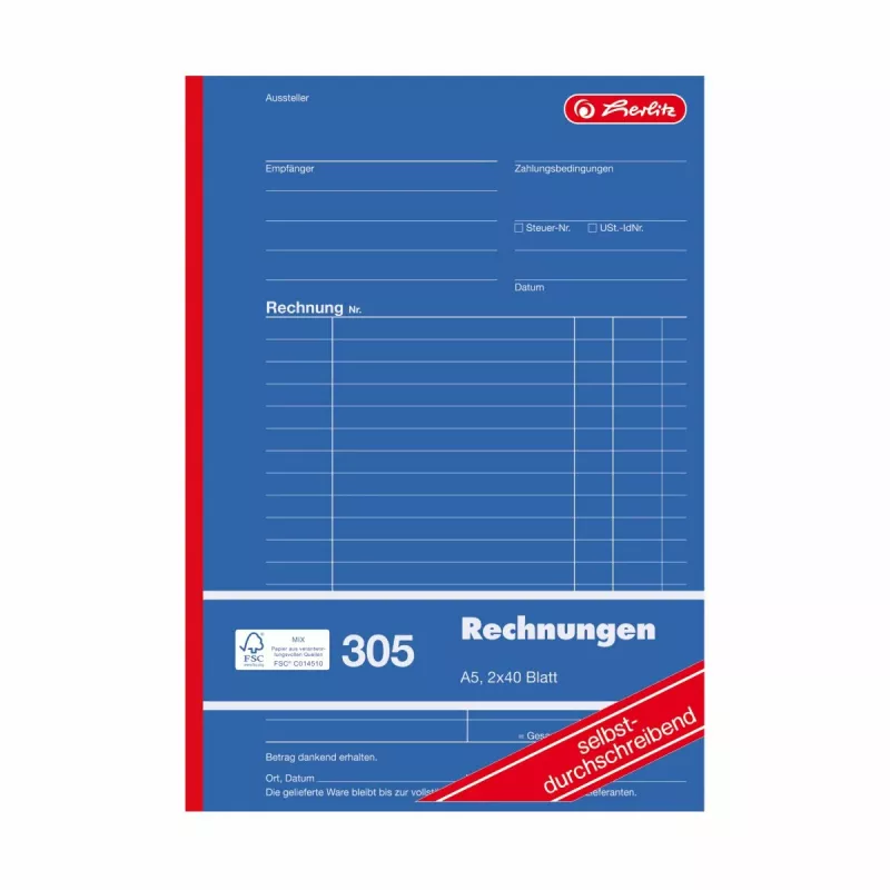 Herlitz sąskaitų faktūrų blankų knygelės A5, 2 dalių, be anglies, 4 vnt. 300003799
