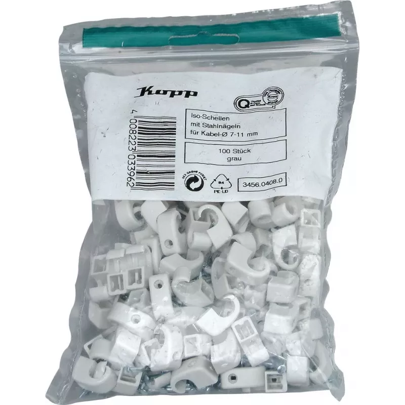 Kopp kabelio laikiklis su vinimi, ryšulio skersmuo 7-11 mm, pilkas, 100 vienetų 345604080