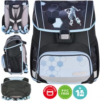 Herlitz mokyklinė kuprinė Loop 6-9 metų su Cyber Soccer Robot dizainu, 16 L, 4 dalių rinkinys, poliesteris, juoda