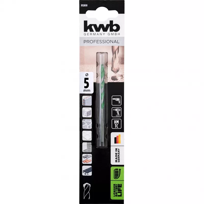 kwb 052650 karbido grąžtas granitui 5 mm x 85 mm cilindriniu kotu