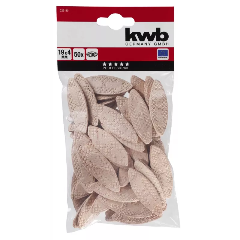 kwb mediniai kaiščiai 10 mm, 50 vienetų, buko, grioveliais, DIN 68150 029110