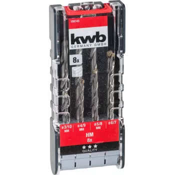 kwb 109145 karbido akmens spiralinis grąžtų rinkinys, 8 vnt., 3-10 mm