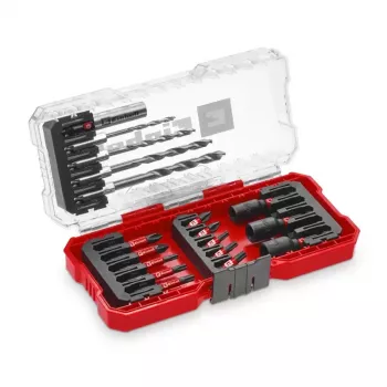 Einhell 1/4 colio (6,3 mm) antgalių ir įdėklų rinkinys, 18 dalių, chromo vanadžio plieno, magnetiniu antgalių laikikliu, plastikiniu dėklu 108709