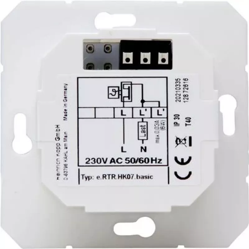 HEINRICH KOPP HK07 Basic elektroninis patalpų termostatas, 230V, 50Hz, 0°C–40°C, IP20, grynai balta 296529003