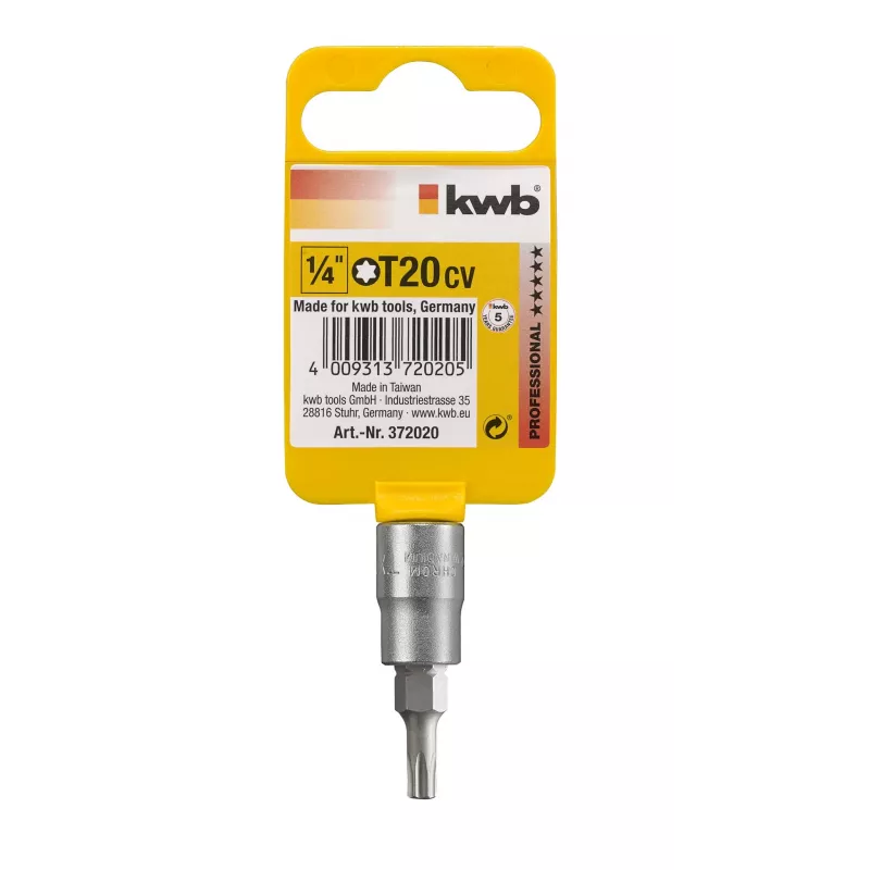 kwb 372020 Torx T20 1/4 inch šešiakampis atsuktuvas antgalis, 25 mm, S2 plieno